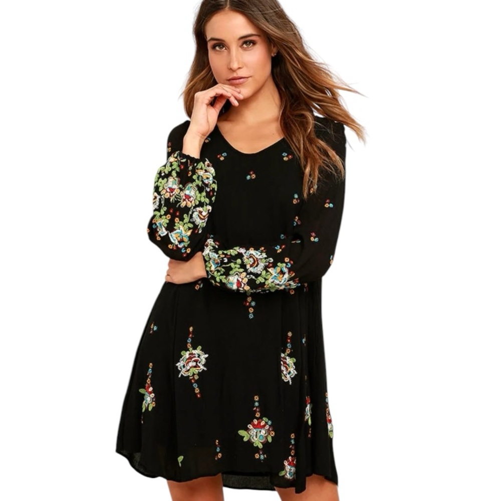 Free People Oxford Embroidered Shift Mini Dress size S